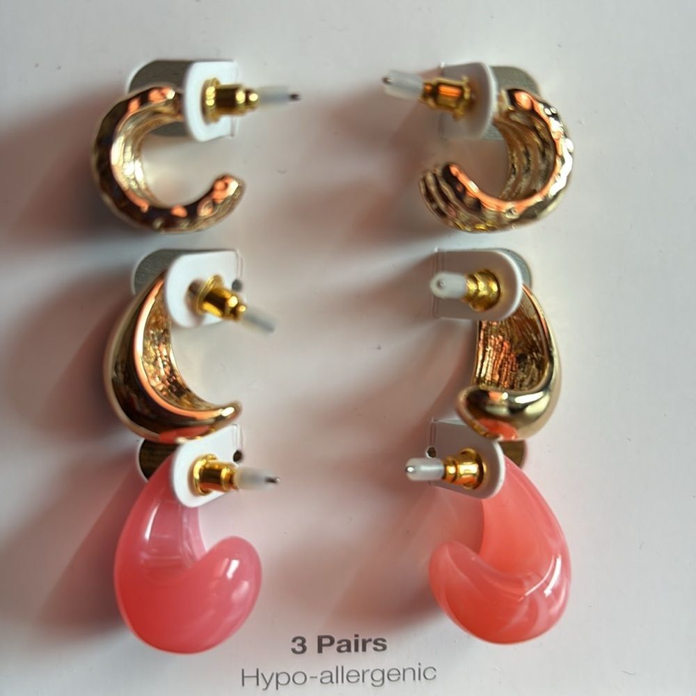 3 PCS Gold & Pink Earring